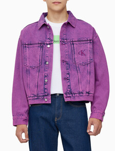 Buy 남성 박시 데님 자켓 in color MID BLUE BACK EMBRO