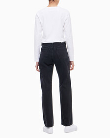 Buy 여성 하이라이즈 스트레이트핏 워시드 블랙 서스테이너블 데님 in color WASHED BLACK LOGO LACE