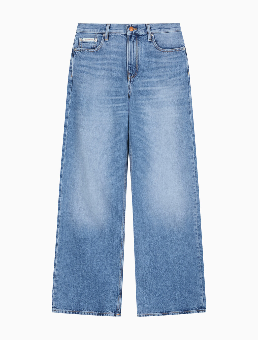 Buy 여성 로우라이즈 배기 미드 블루 데님 in color mid blue