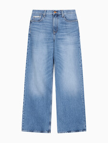 Buy 여성 로우라이즈 배기 미드 블루 데님 in color mid blue