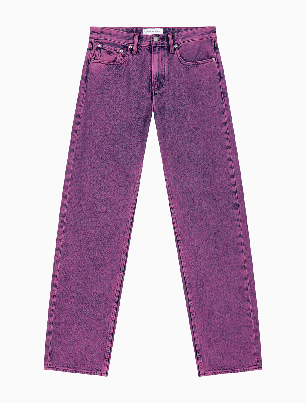 Buy 남성 90's 스트레이트핏 하이퍼 핑크 컬러 데님 in color MID BLUE BACK EMBRO