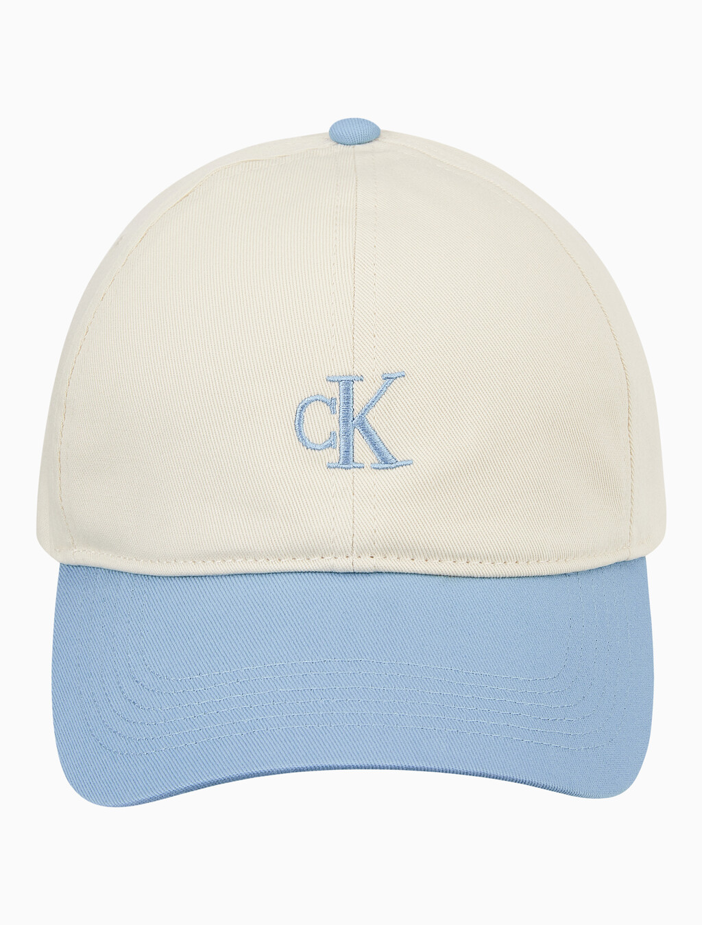 Buy 남녀공용 CKJ 스몰 모노그램 로고 컬러블락 볼캡 in color BLUE