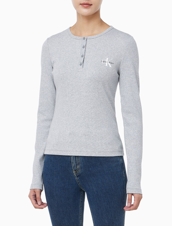 여성 모노그램 롱슬리브 헨리넥 티셔츠