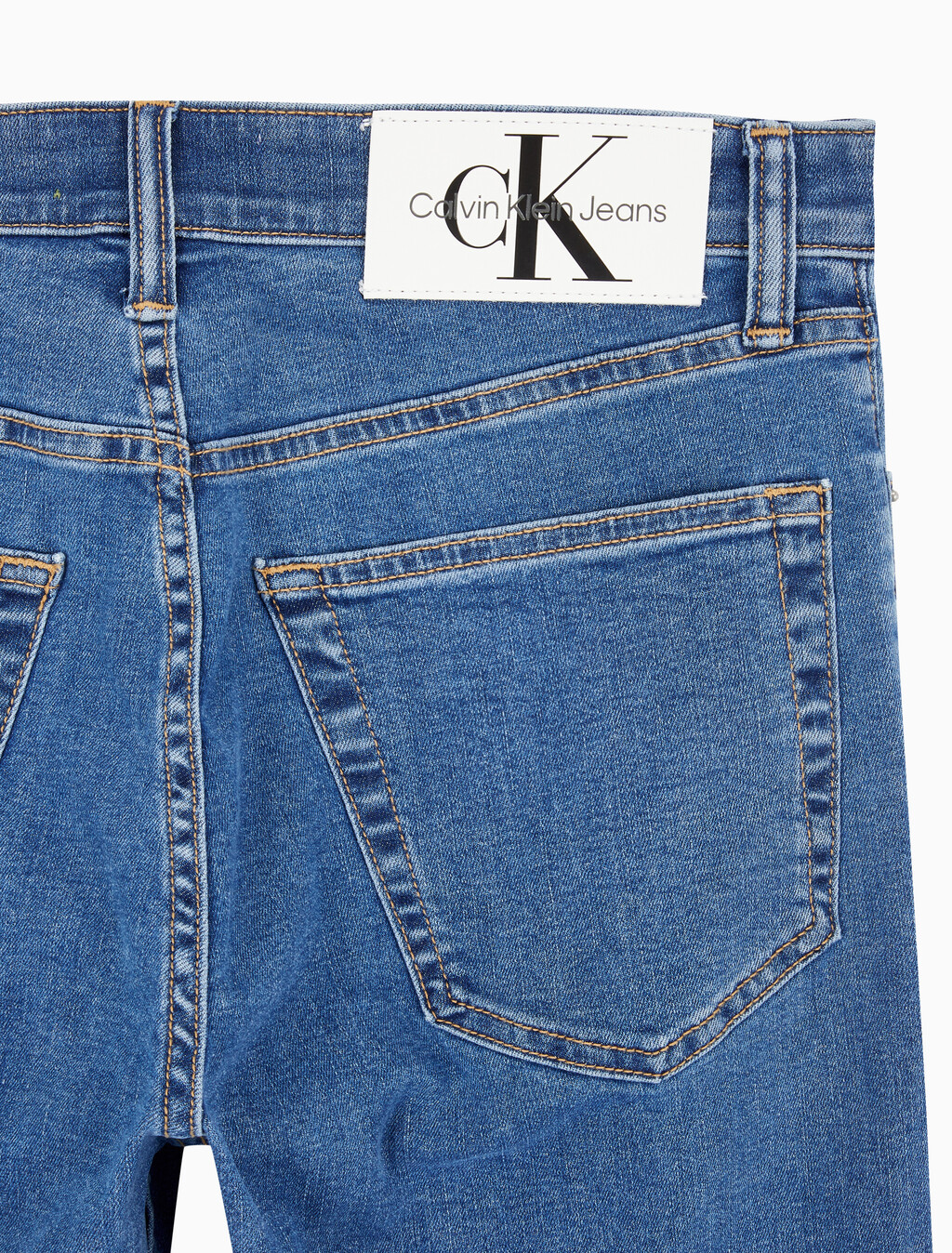 Buy 남성 슬림 스트레이트 크롭핏 미드블루 에코 쿨 데님 in color MID BLUE BACK EMBRO