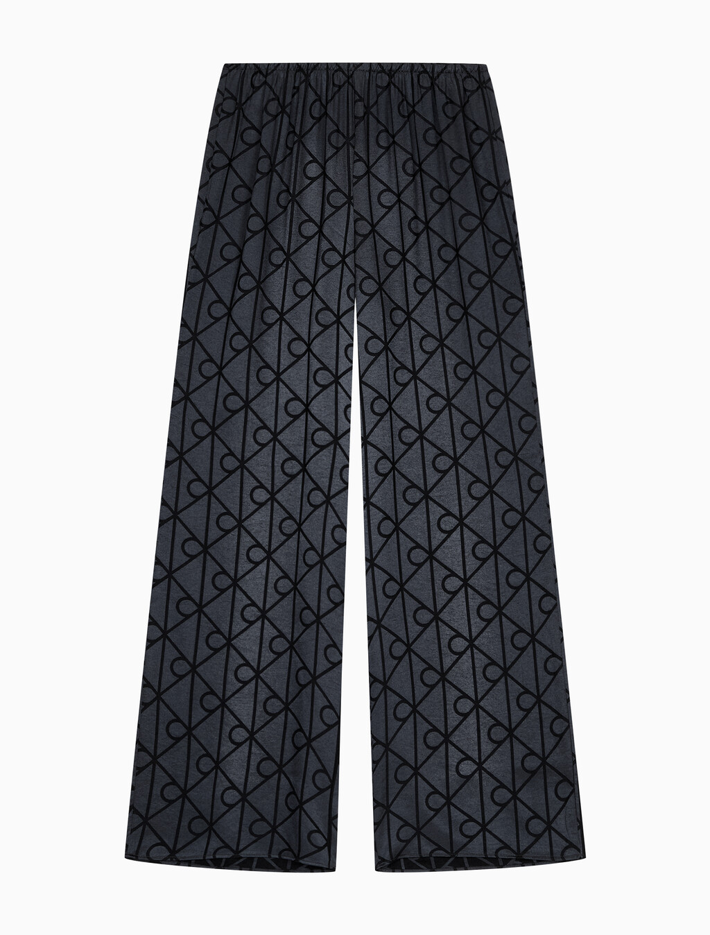 Buy 여성 샤인 새틴 자카드 AOP 팬츠 in color Black