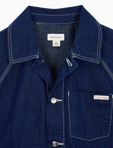 Buy 남성 다트 디테일 워크웨어 린스 데님 자켓 in color Dark blue