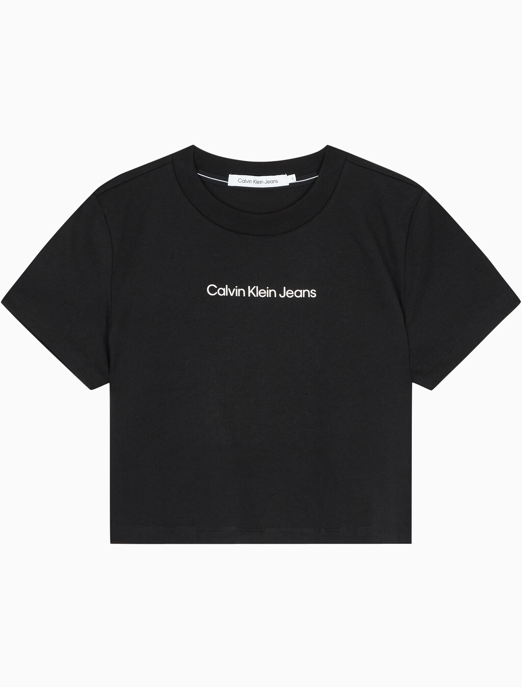 Buy 여성 레귤러핏 크롭 로고 반팔 티셔츠 in color CK BLACK