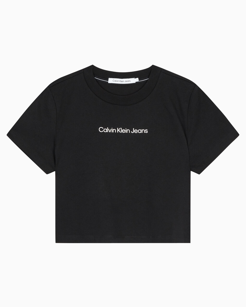 Buy 여성 레귤러핏 크롭 로고 반팔 티셔츠 in color CK BLACK