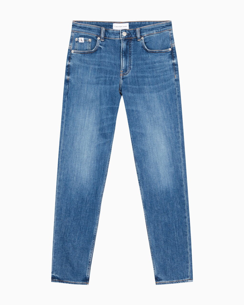 Buy 남성 바디 테이퍼핏 기모 미드블루 데님 in color MID BLUE BACK EMBRO