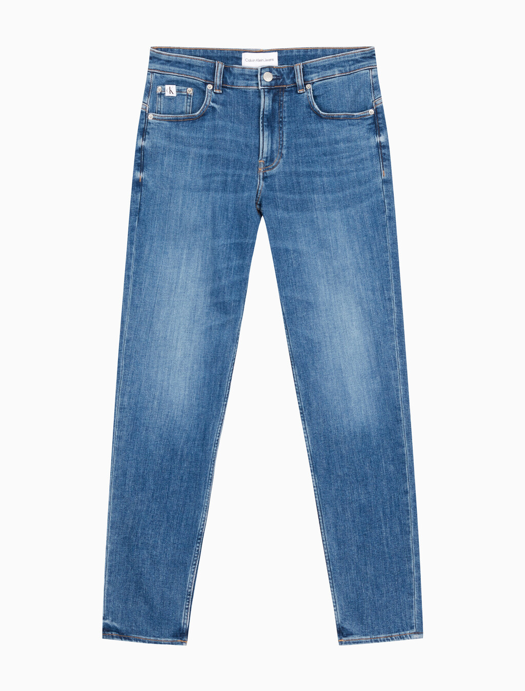 Buy 남성 바디 테이퍼핏 기모 미드블루 데님 in color MID BLUE BACK EMBRO