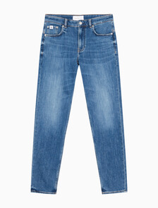 Buy 남성 바디 테이퍼핏 기모 미드블루 데님 in color MID BLUE BACK EMBRO