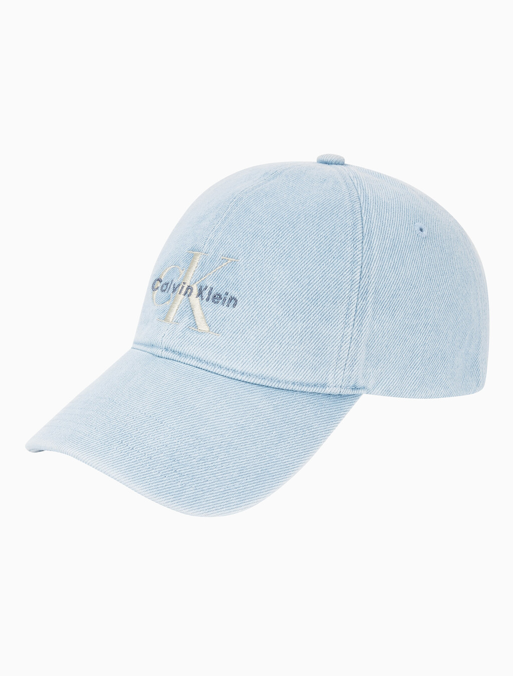 Buy 남녀공용 CKJ 모노그램 데님 베이스볼 캡 in color LIGHT BLUE