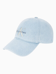 Buy 남녀공용 CKJ 모노그램 데님 베이스볼 캡 in color LIGHT BLUE