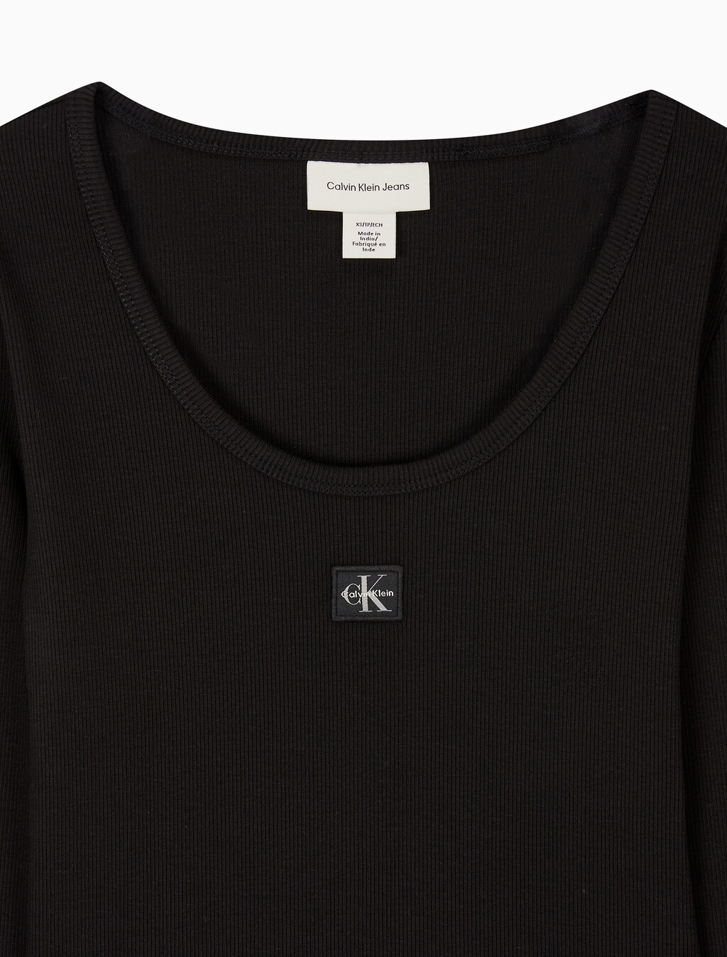 Buy 여성 L/S 우블 라벨 스쿱넥 립 티셔츠 in color BLACK