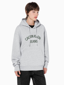 Buy 남녀공용 커브드로고 후디 in color LIGHT GREY HEATHER