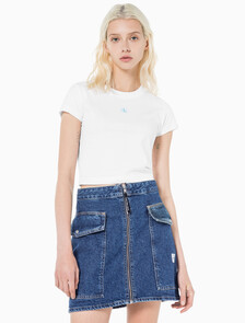 Buy 여성 그래픽 베이비핏 크롭 반팔 티셔츠 in color BRIGHT WHITE