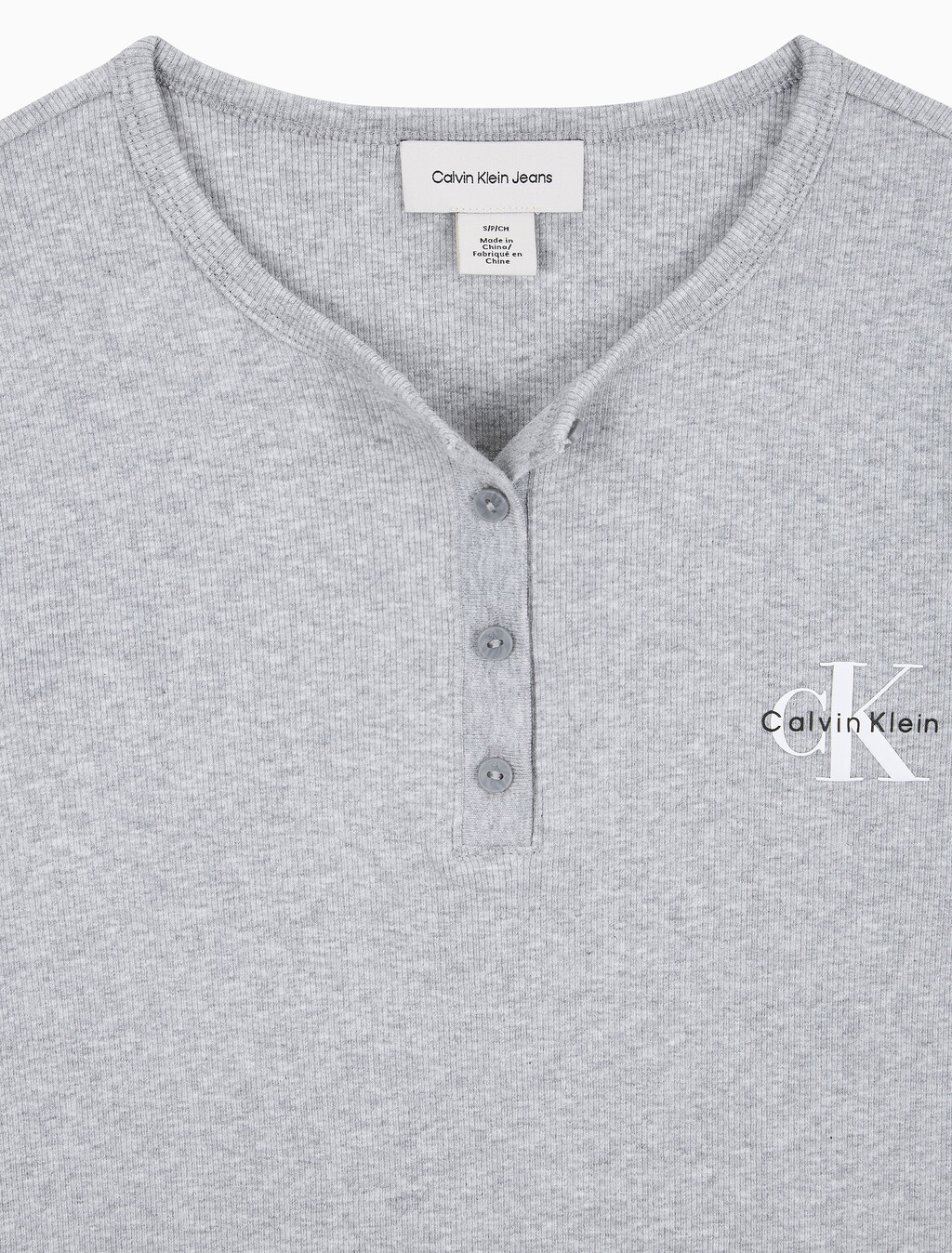 Buy 여성 모노그램 롱슬리브 헨리넥 티셔츠 in color HEROIC GREY HEATHER