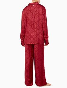 Buy 여성 샤인 새틴 자카드 AOP 셔츠 in color Red