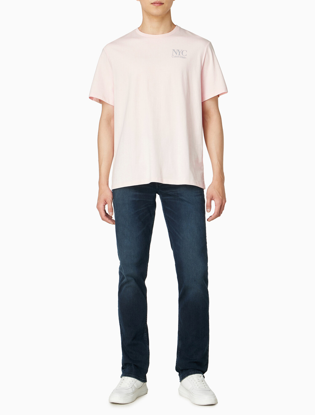 Buy 남성 NYC 백 로고 자수 반팔 티셔츠 in color LIGHT PINK