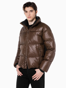 Buy 남녀공용 글로시 숏 푸퍼 in color DARK BROWN
