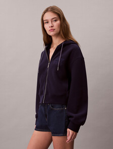 Buy 여성 릴렉스 크롭 집업 후디 스웻셔츠 in color Evening Blue