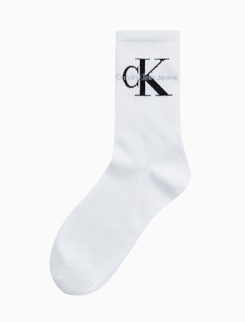 Buy 남성 콤드 코튼 립 크루 모노그램 중목 양말 (화이트 1 PAIR) in color WHITE