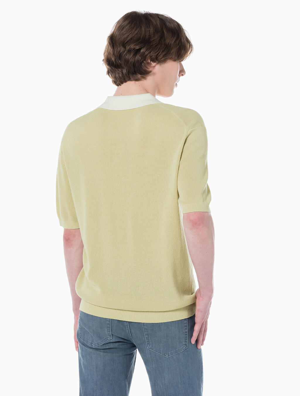 Buy 남성 로고 오픈 카라 폴로 반팔 스웨터 in color GREEN