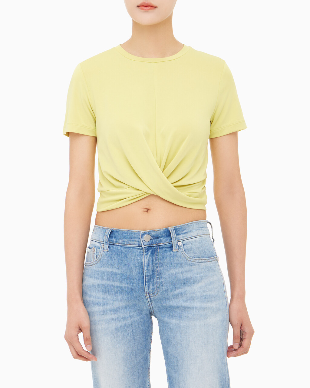 Buy 여성 트위스트 크롭 반팔티 in color YELLOW SAND
