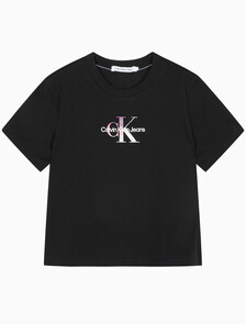 Buy 여성 모노그램 로고 모던 스트레이트핏 반팔 티셔츠 in color CK BLACK