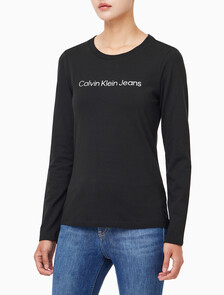 Buy 여성 인스티튜셔널 로고 스트레이트핏 긴팔 티셔츠 in color CK BLACK