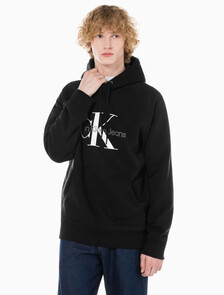 Buy 남성 롱슬리브 릴렉스핏 모노그램 기모후디 in color CK BLACK