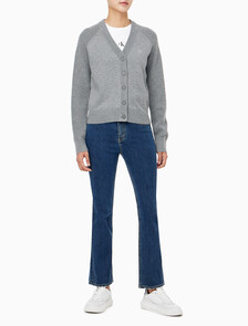 Buy 여성 브이넥 립 가디건 in color GREY