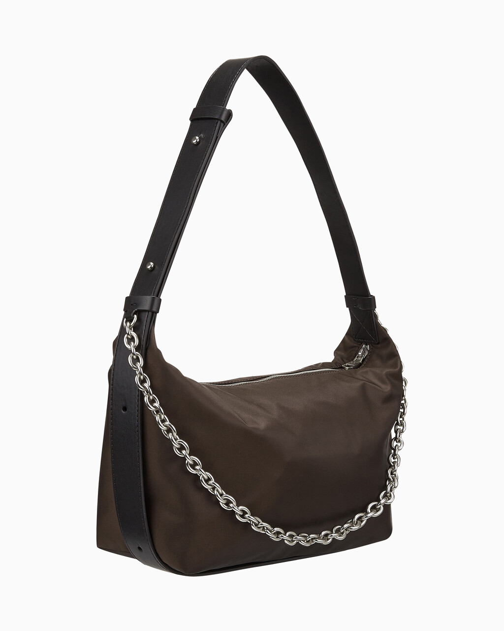 Buy 여성 CKJ 나일론 체인 미디움 숄더백 in color DARK CHESTNUT IRIDESCENT