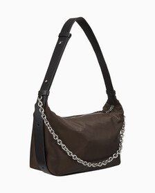 Buy 여성 CKJ 나일론 체인 미디움 숄더백 in color DARK CHESTNUT IRIDESCENT