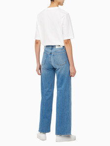 Buy 여성 하이라이즈 와이드핏 미드블루 37.5 기능성 데님 in color MID BLUE BACK EMBRO