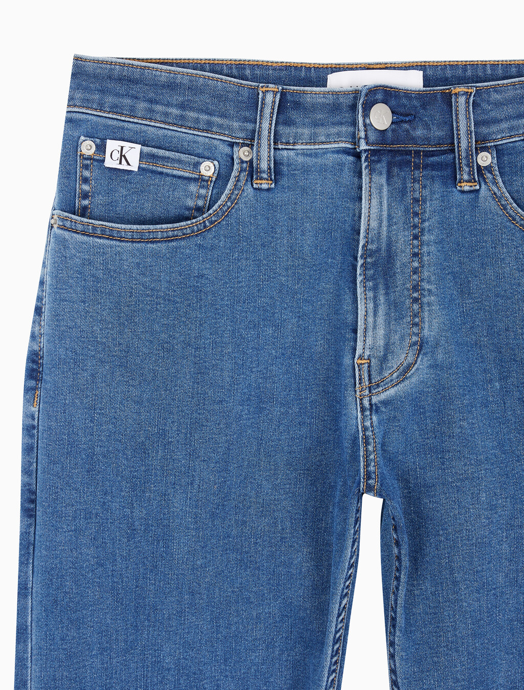 Buy 남성 슬림 스트레이트 크롭핏 미드블루 에코 쿨 데님 in color MID BLUE BACK EMBRO