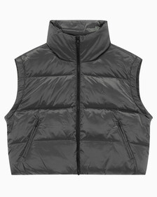 Buy 여성 투톤 글로시 디터쳐블 크롭 다운 in color GREY