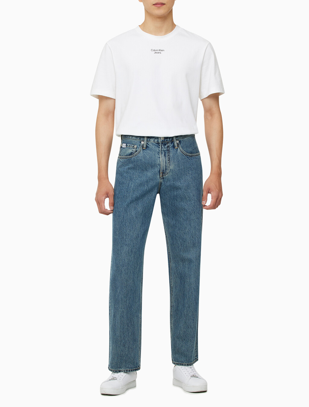 Buy 남성 90's 스트레이트핏 스톤블루 데님 in color MID BLUE BACK EMBRO