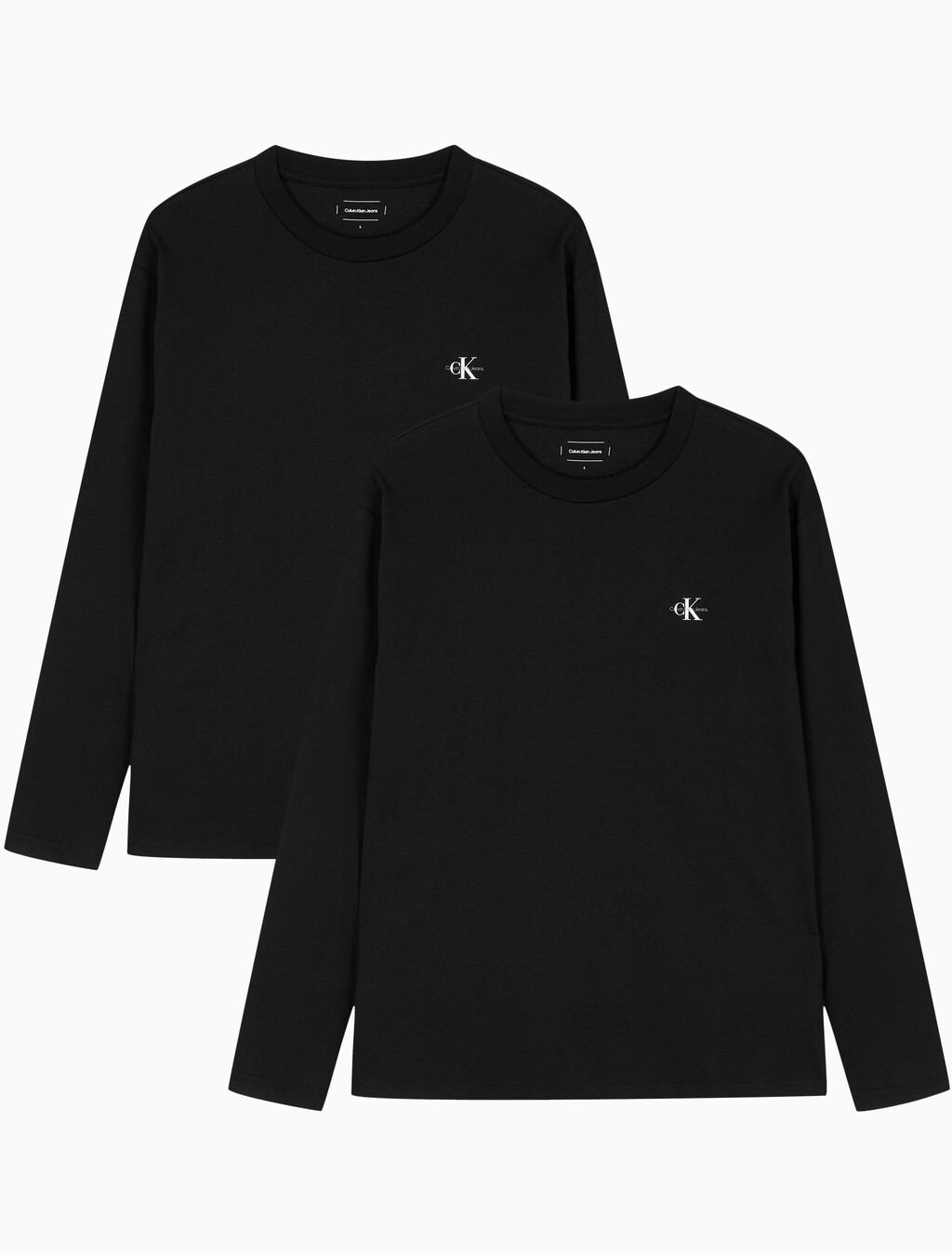Buy 남녀공용 2PACK 릴렉스핏 모노그램 로고 긴팔 티셔츠 in color CK BLACK