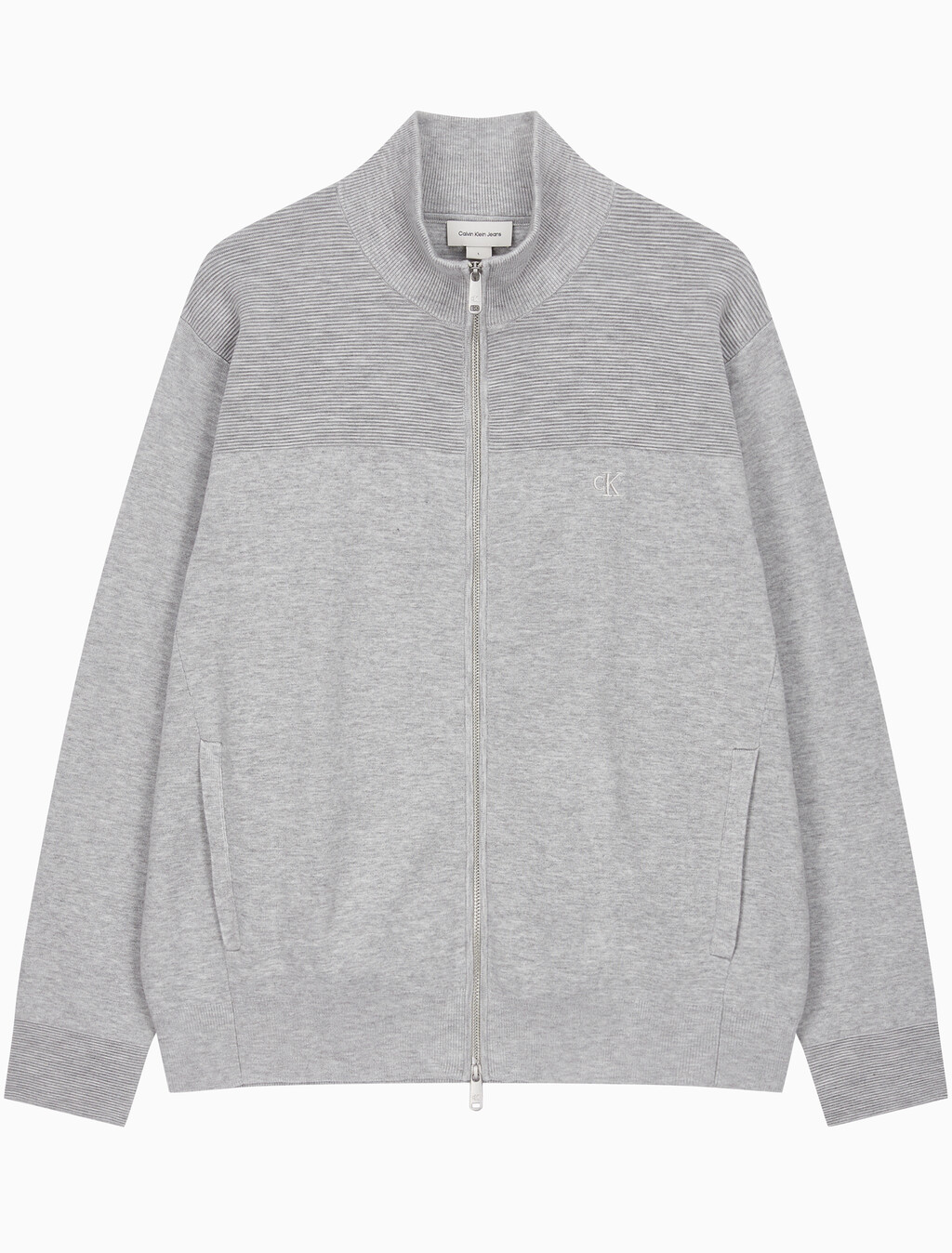 Buy 남성 스탠드 카라 니트 집업 가디건 in color LIGHT GREY HEATHER