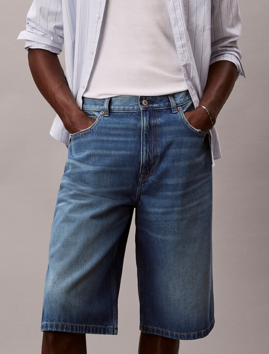 워시드 데님 롱 쇼츠