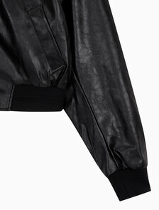 Buy 여성 크롭 크링클 레더 폭스 레더 자켓 in color BLACK