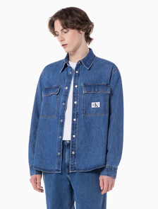 Buy 남성 릴렉스핏 데님 셔츠 in color MID BLUE BACK EMBRO