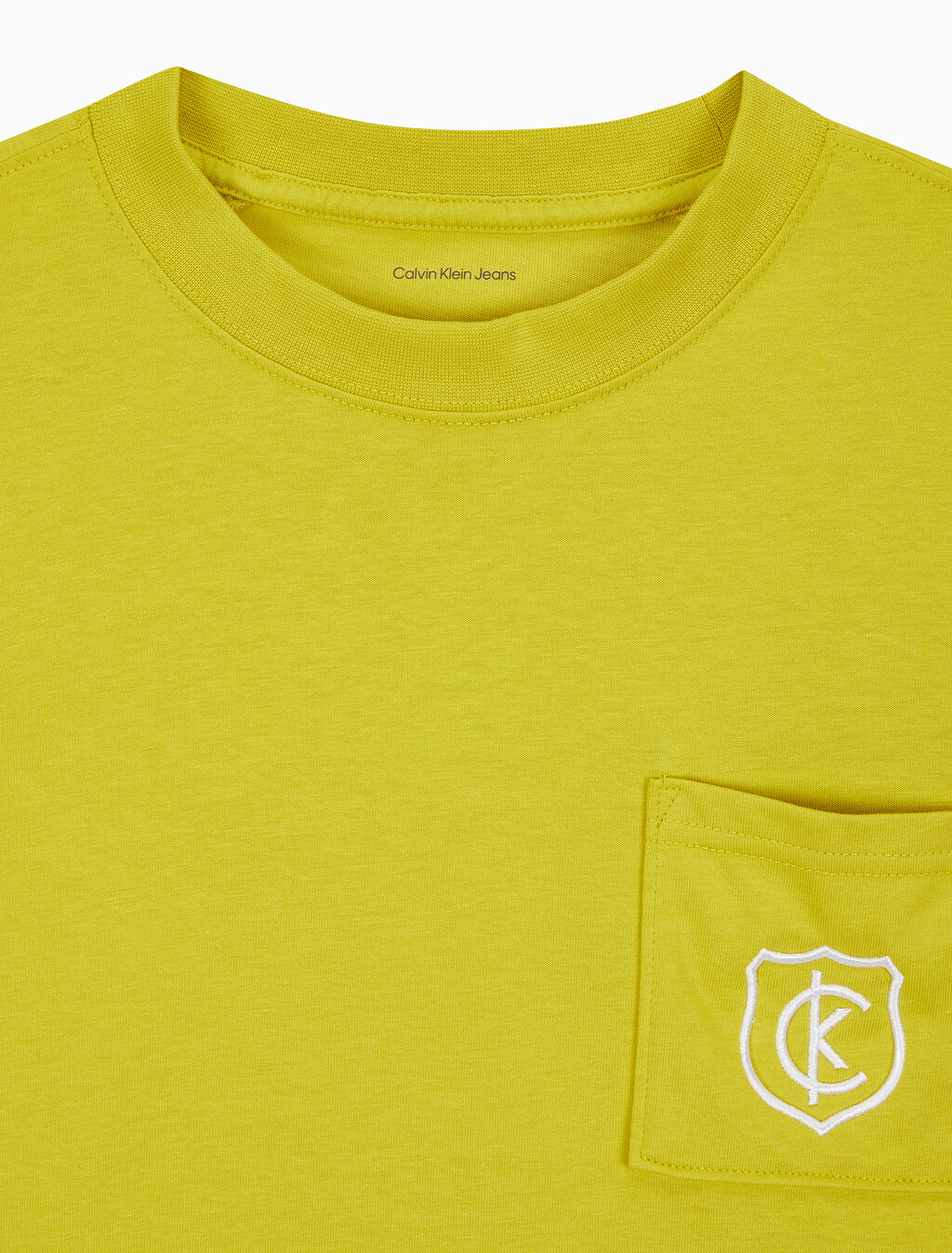 Buy 여성 박시 CK 크레스트 크롭 포켓 반팔 티셔츠 in color WARM OLIVE