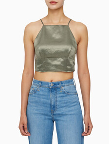Buy 여성 사틴 스트랩피 탑 in color DUSTY OLIVE