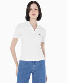 Buy 여성 슬림핏 립 브이넥 폴로 티셔츠 in color BRIGHT WHITE