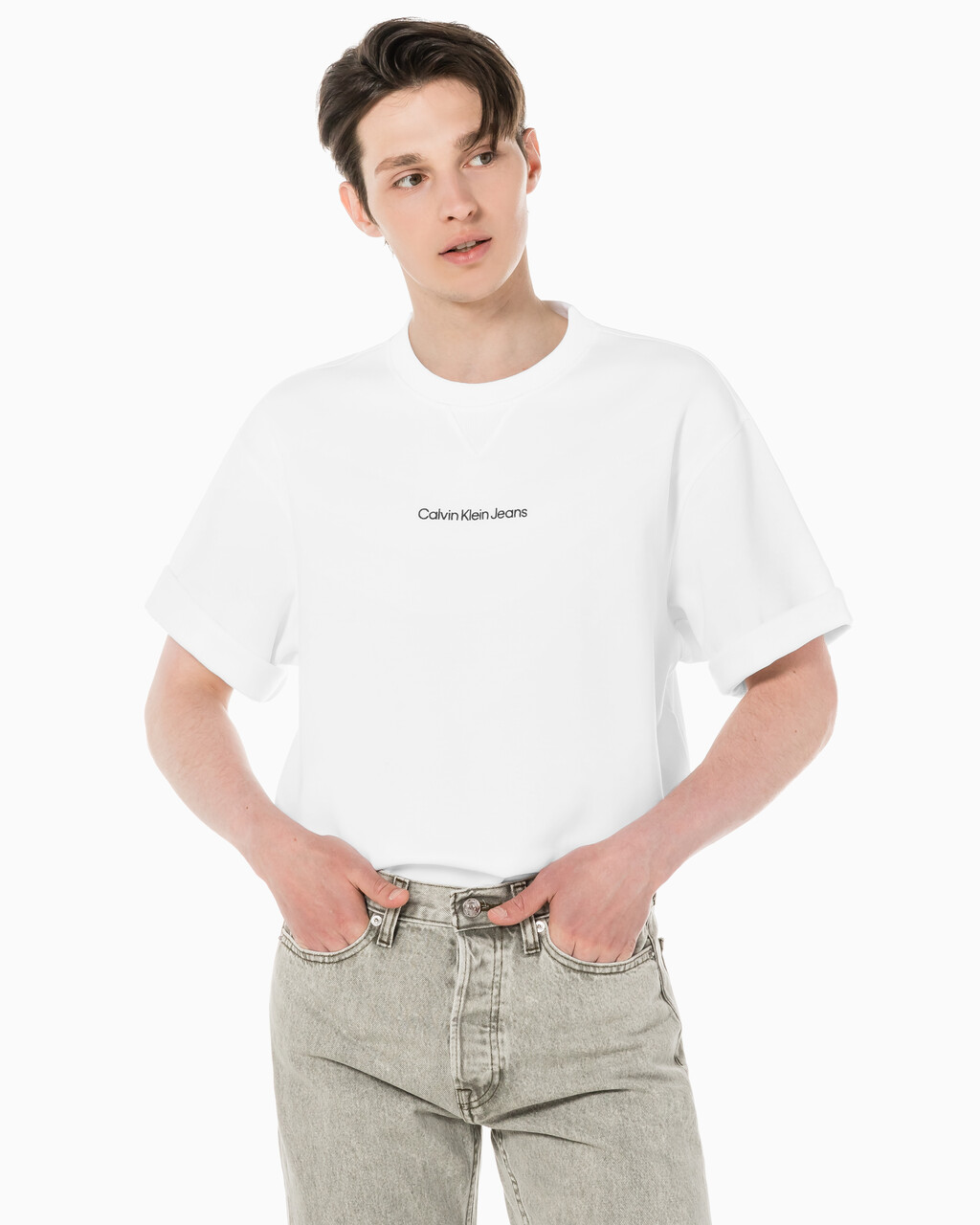 Buy 남성 릴렉스핏 인스티튜셔널 로고 반팔 스웨트셔츠 in color BRIGHT WHITE