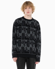 Buy 남성 릴렉스 핏 AOP 로고 스웨터 in color CK BLACK