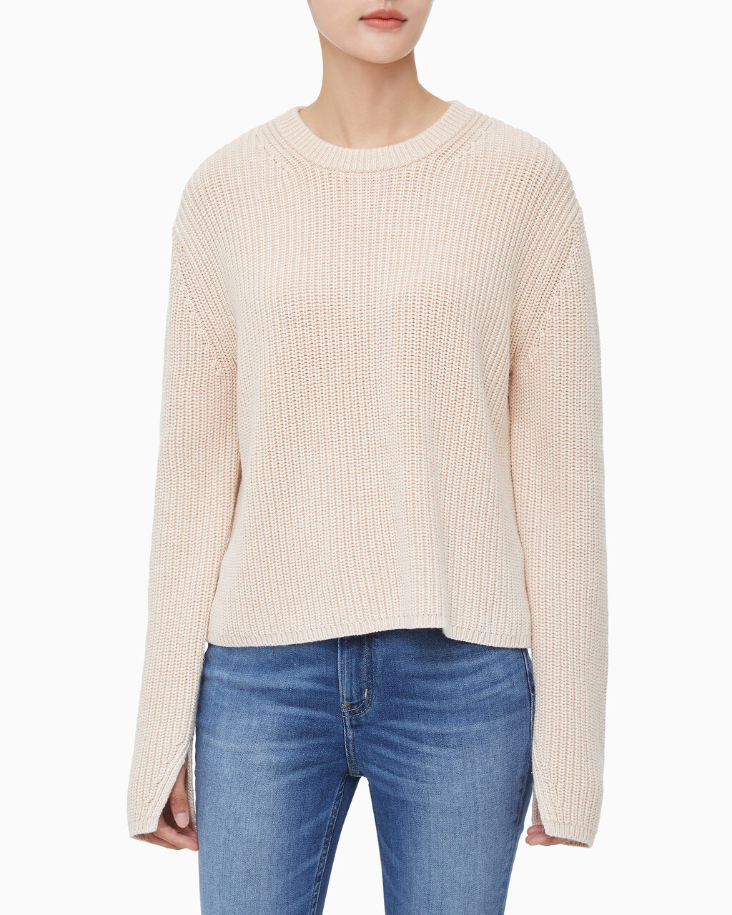 Buy 여성 롱슬리브 라운드넥 스웨터 in color Neutral Tan-231ABZ