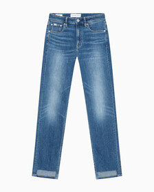 Buy 여성 하이라이즈 슬림 스트레이트핏 다크블루 데님 in color MID BLUE BACK EMBRO